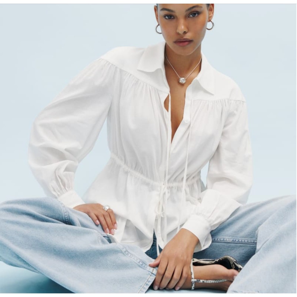 Reformation White Drawstring Peasant Blouse